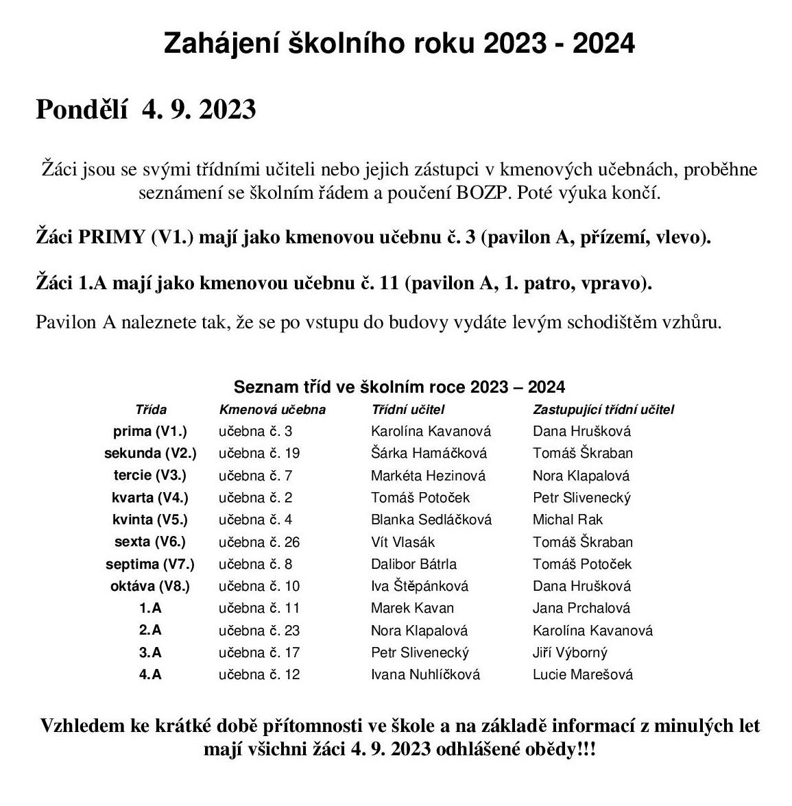Zahájení školního roku 2023-2024